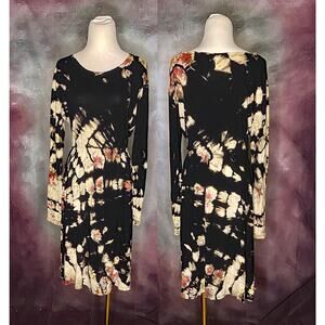 Reverse Dye Long Sleeve Midi Dress, Ice Dye Dress, Marble Tie Dye Dress,